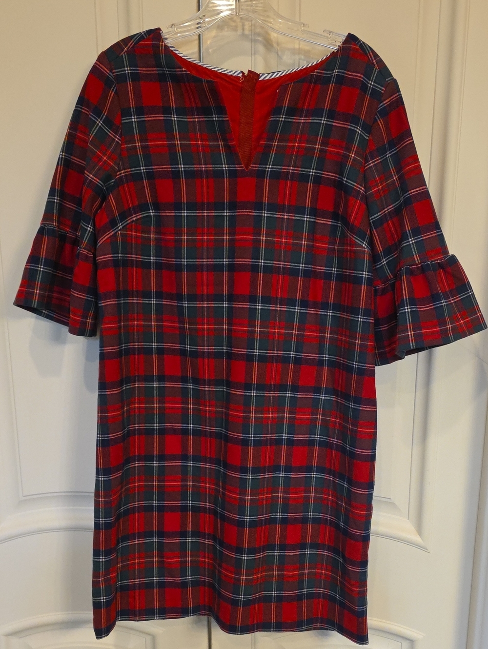 Vineyard Vines Red and Navy Plaid Short Sleeve Shift Dress